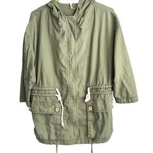 Willow & Clay Utility Hooded Jacket Women's M Army Green Lightweight Linen Blend